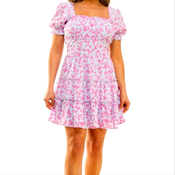 NWT TRIXXI Juniors' Floral-Print Smocked-Sleeve Dress Small - Picture 1 of 5